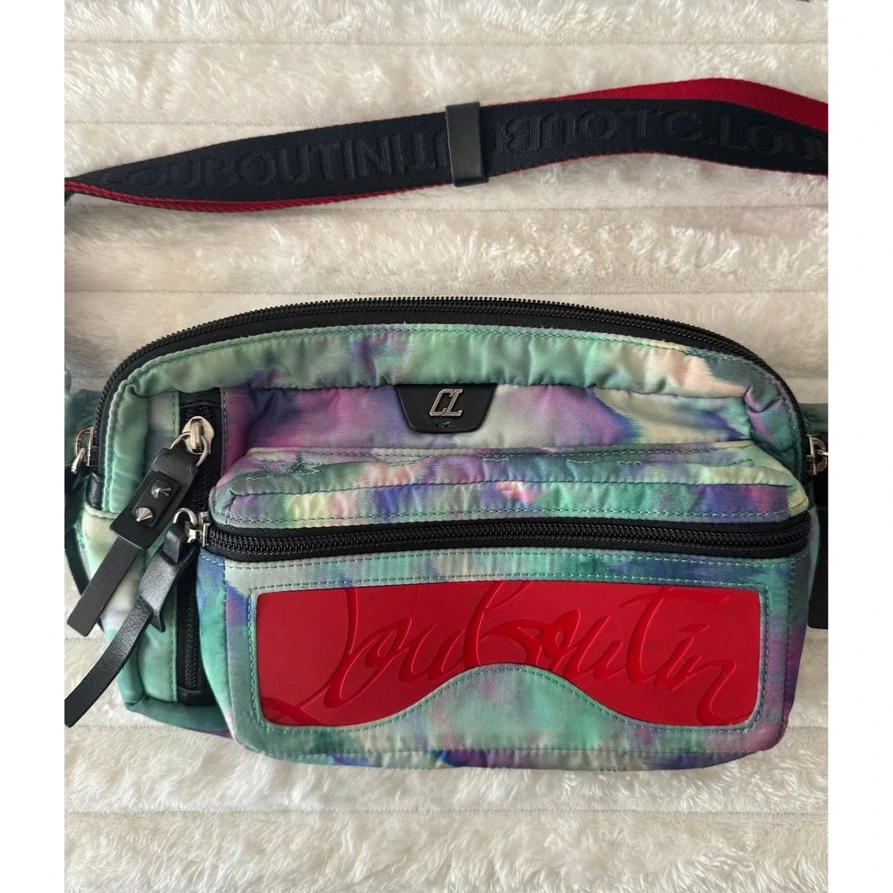 Christian Louboutin Loubilab Tie Dye Nylon Crossbody Belt Bag Red Logo #838